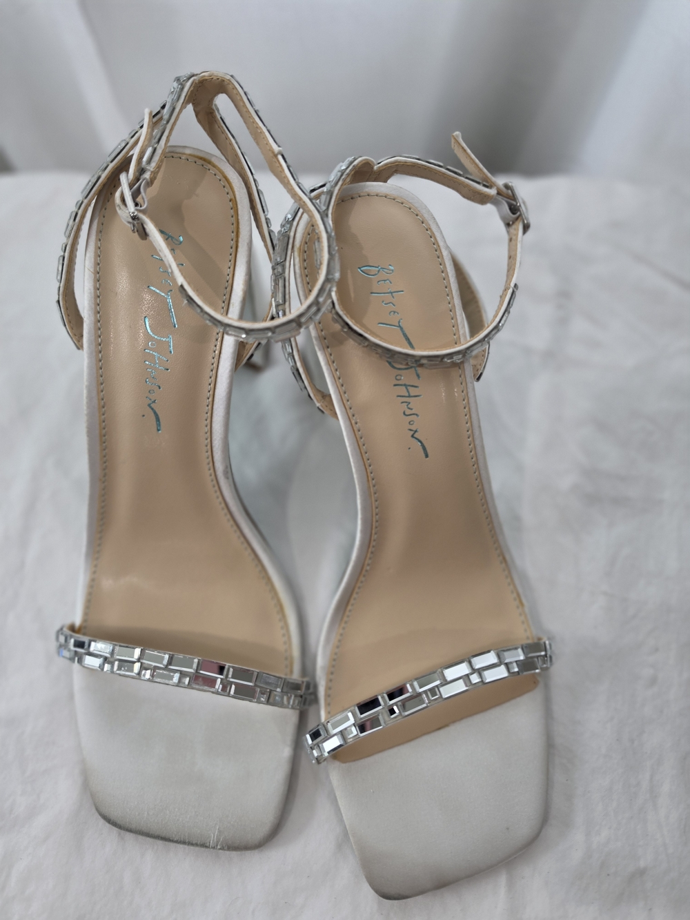 Strappy Block Heel Sandals Silver w/ Silver Jewels BETSEY JOHNSON